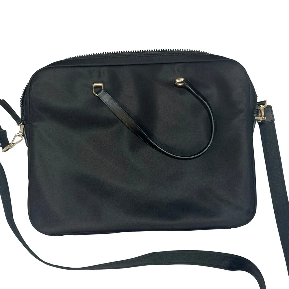 Kate Spade Laptop Bag Women Black Nylon Leather Trim Slim Briefcase Crossbody